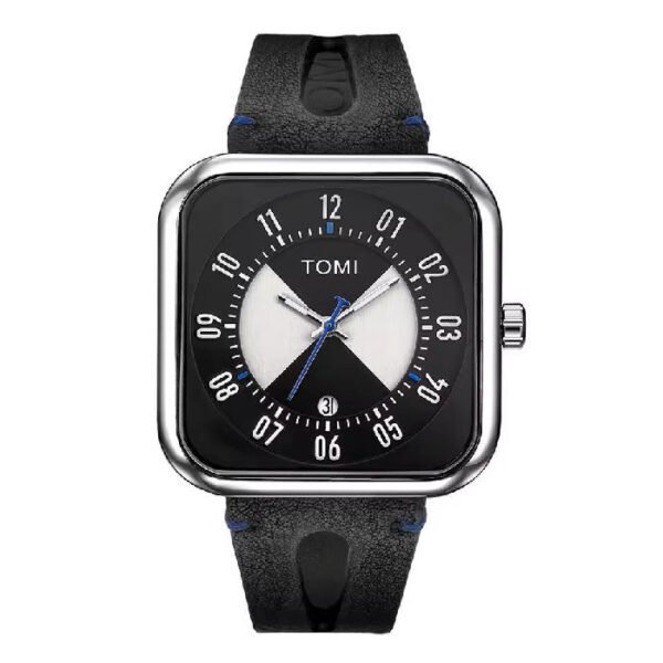 TOMI Square Dial Analog Wrist Watch – Modern Black & Silver Design - Image 2