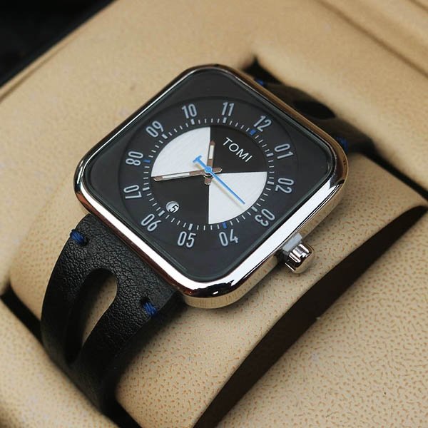 TOMI Square Dial Analog Wrist Watch – Modern Black & Silver Design
