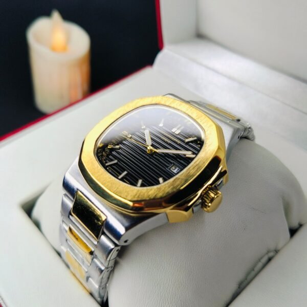 Patek Philippe Nautilus - Elegant Timepiece with Black and Gold Dial - Image 2