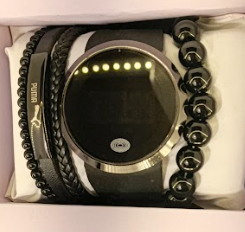 Luxury Black Smartwatch Combo Set with Beaded & Leather Bracelets – Stylish Men’s Gift Pack - Image 2