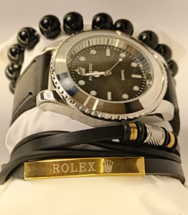 Luxury Proking Quartz Wrist Watch with Bracelet & Bead Set – Men’s Fashion Gift Combo - Image 3