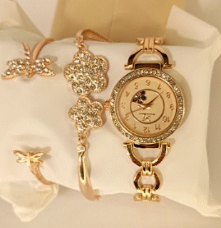 Elegant Rose Gold Women's Bracelet Watch with Crystal Embellishments