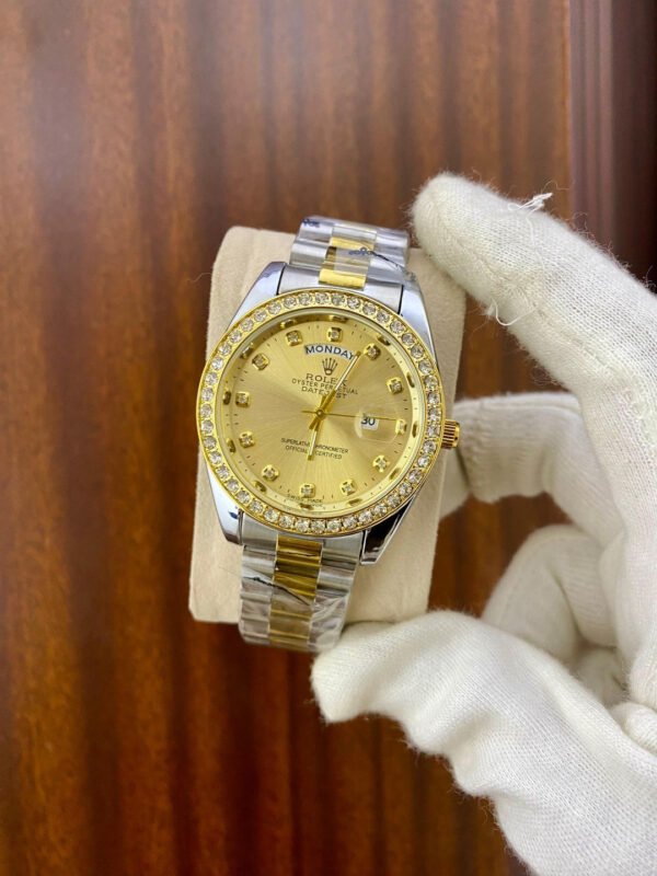 Rolex Oyster Perpetual Day-Date Diamond Bezel Two-Tone Watch (Replica) - Image 2