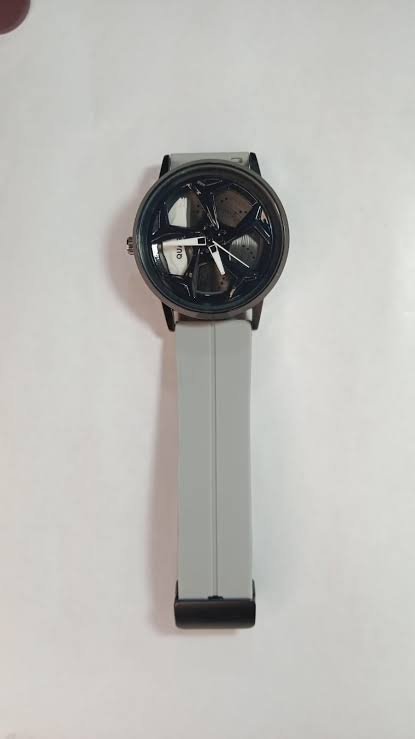 Modern Round Dial Watch with Car Wheel Pattern Face, Silicone Strap, Available in Brown, Blue, Green Colours - Image 2